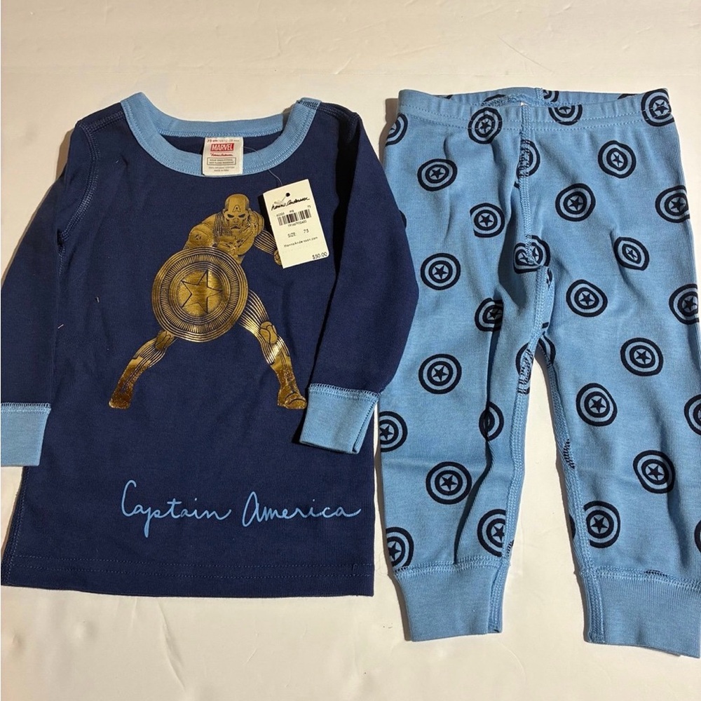 NWT Hanna Andersson Blue and Gold Captain America Pj set 12/18 months - Picture 1 of 3